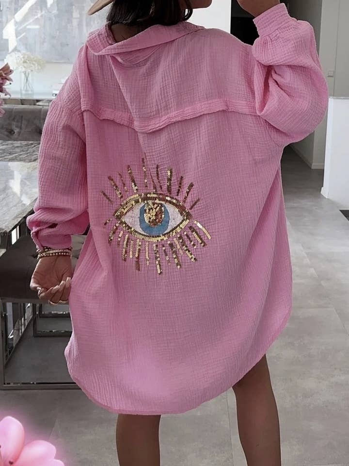ESTEE BROWN – wholesale Buttoned-down shirt – Women's – Cotton gauze shirt with eye pattern - 6622
