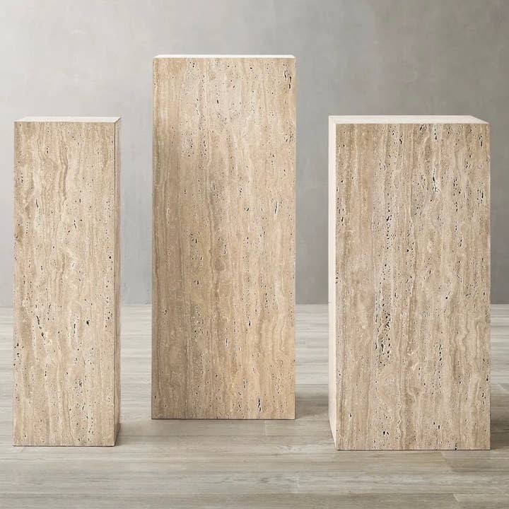 HAAND Craft - Wholesale Decorative Tabletop Object - Manarola Pedestal Table in Natural Stone Travertine, Display