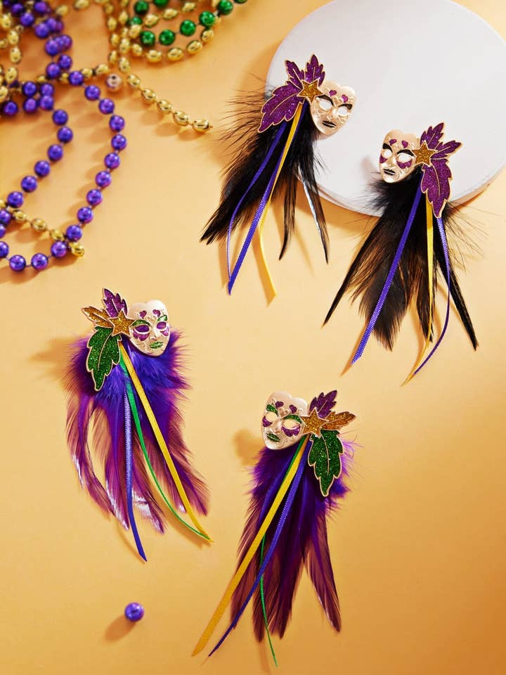 Mask Shaped Mardi Gras Post Earrings for wholesale by Designature New York