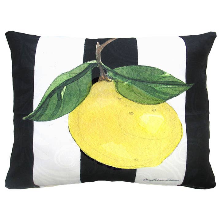 Pillow - Lemon on Black Stripes - indoor / outdoor cushion for wholesale by Magnolia Casual