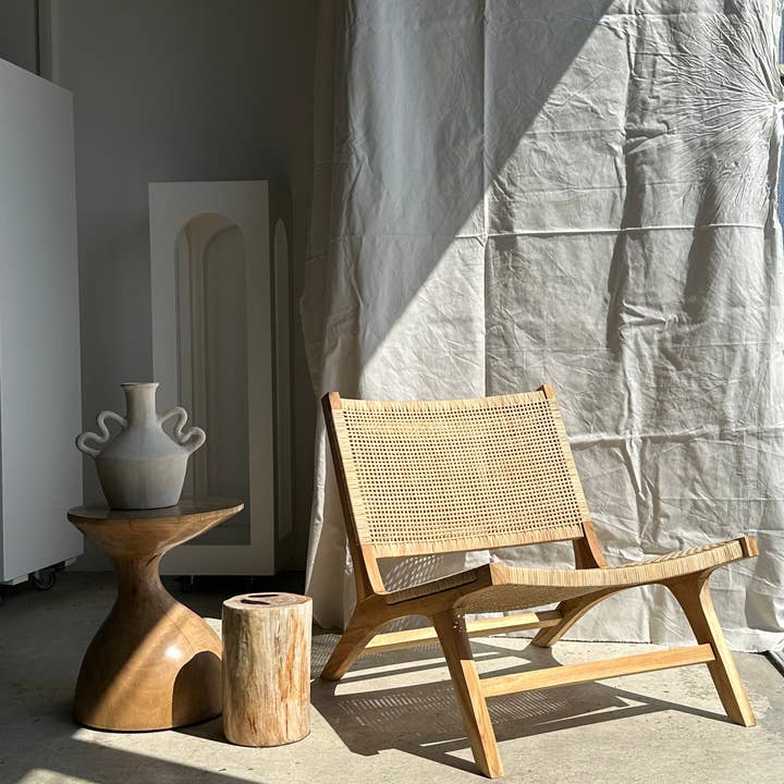 Office Objets - Wholesale Chair - Reclined chair in natural wood and woven rattan80