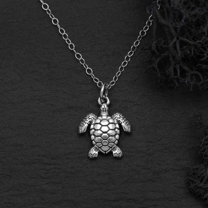 Sterling Silver Sea Turtle Charm Necklace for wholesale by Nina Designs