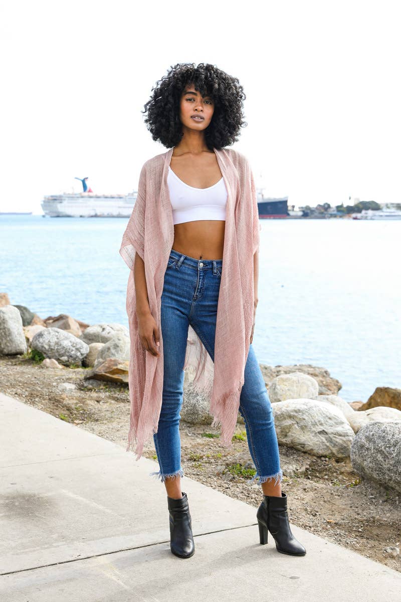 Leto Accessories - Wholesale Kimono - Women's - ☀️ Lightweight Sheer Kimono with Sequin and Frayed Details2