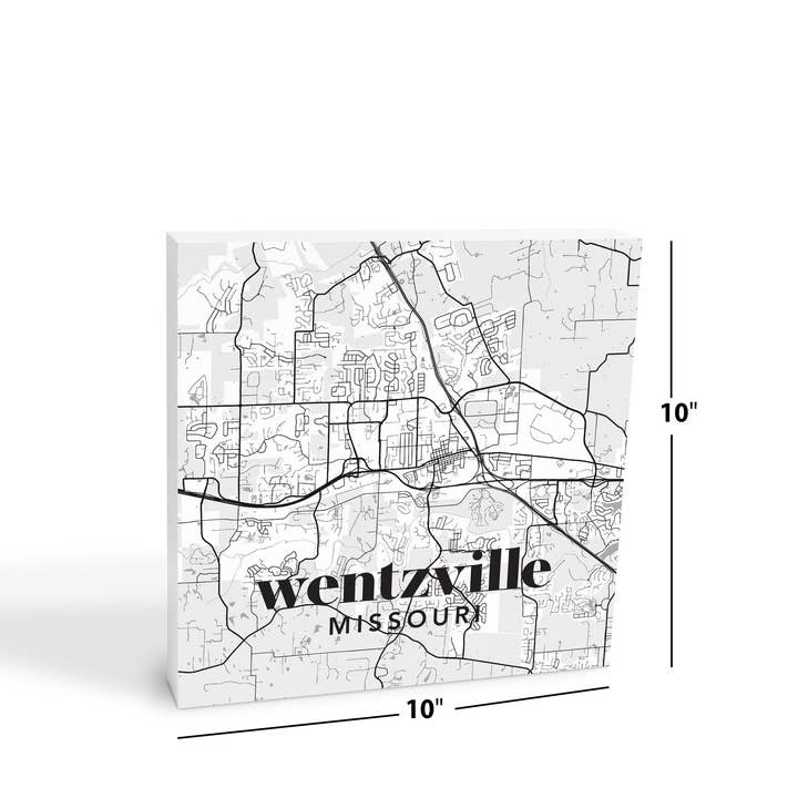 10x10 Wood Block-Black & White Minimalistic Wentzville Missouri Map for wholesale on Faire