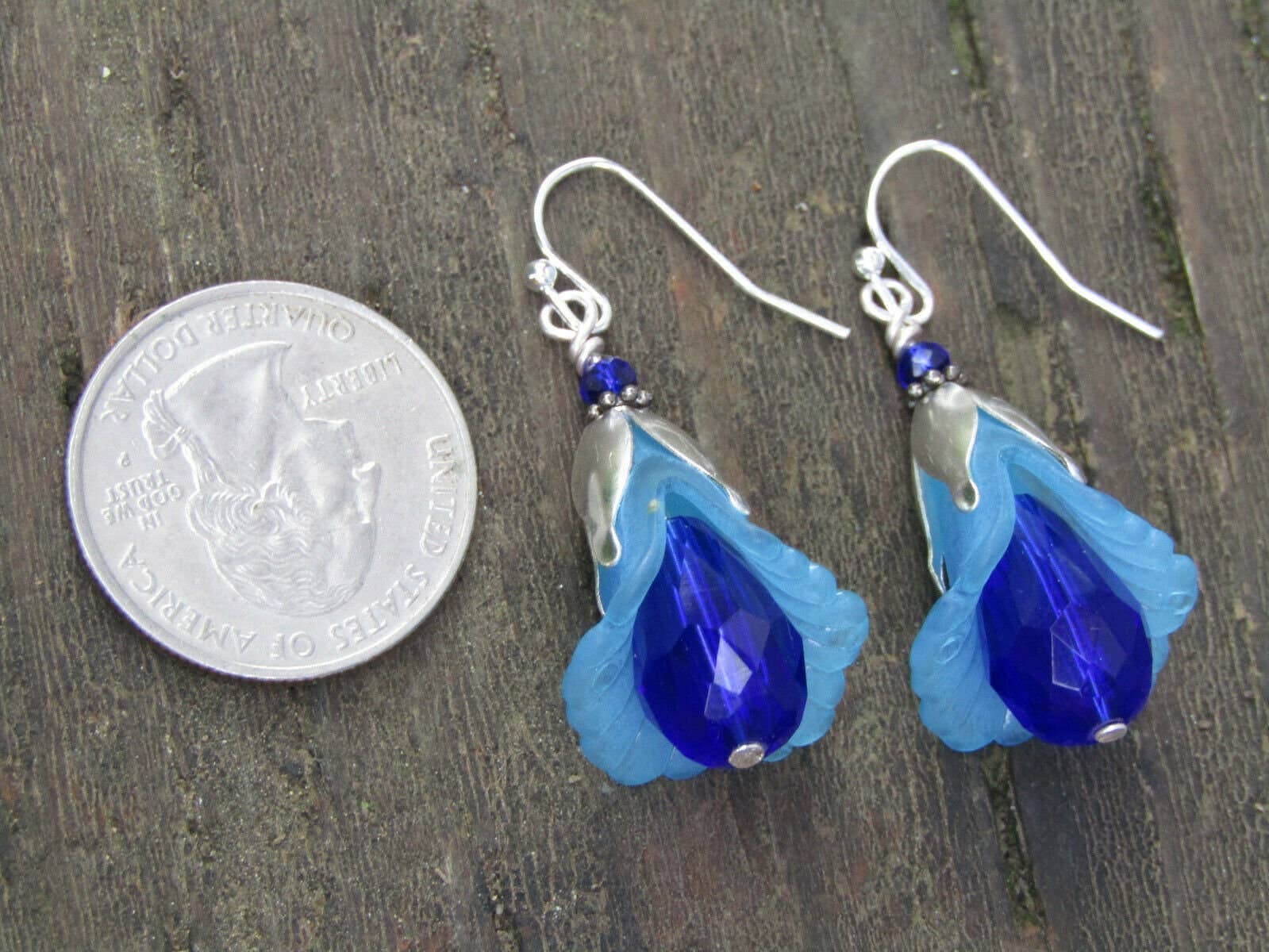 Bad Apple Designs - Wholesale Dangle Earrings - Handmade Blue Lily Earrings: Lucite Crystal Teardrop Dangle6