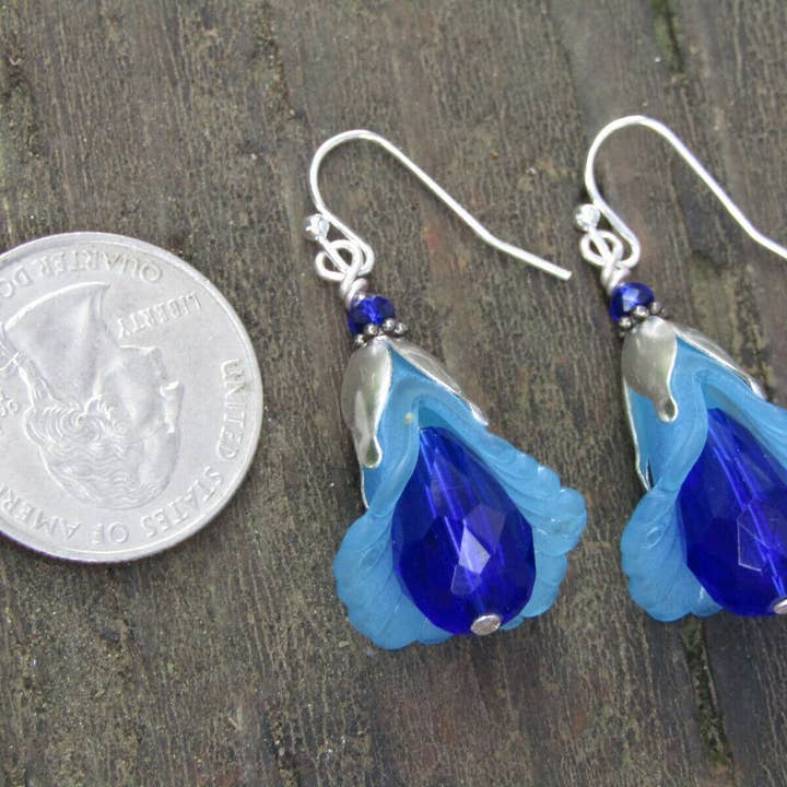 Bad Apple Designs - Wholesale Dangle Earrings - Handmade Blue Lily Earrings: Lucite Crystal Teardrop Dangle6