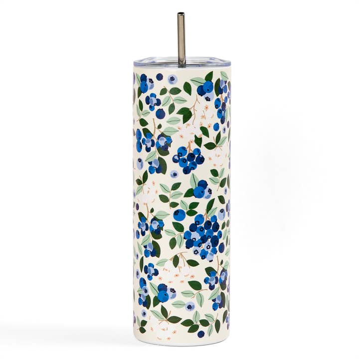 Paper Farm Press - Wholesale Insulated Mug/Tumbler - Blueberry Field 20oz Stainless Steel Skinny Tumbler