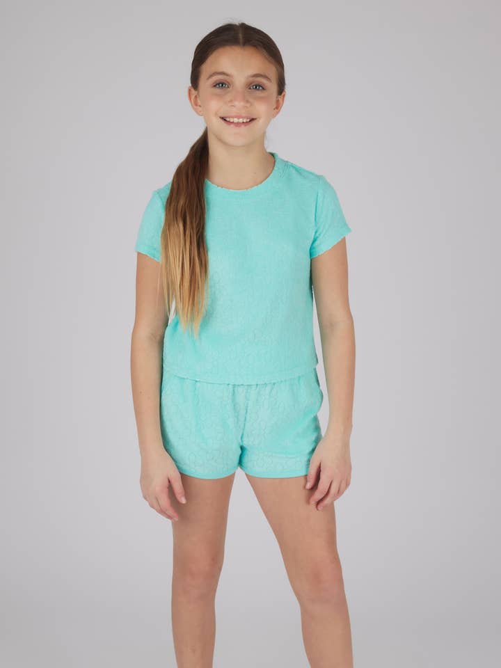 90 Degree by Reflex & Yogalicious - Wholesale Top & Short Set - Kids - Girls Towel Terry Short Sleeve Top and Short - 2 PC Set4