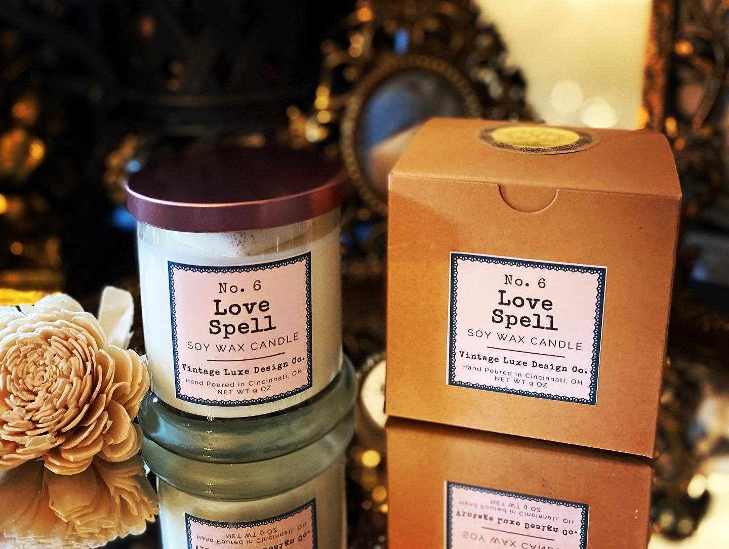 Vintage Luxe Design Co. - Wholesale Jar/Filled Candle - Love Spell 9 Oz. Soy Wax Candle * Vintage Luxury Scent3