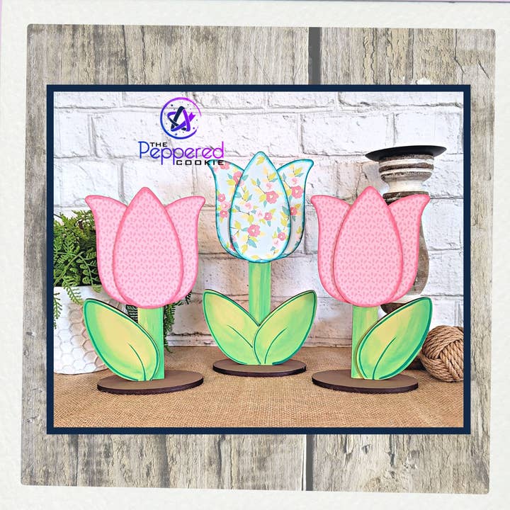 Shelf Sitter - Tulip Trio UNFINISHED for wholesale by The Peppered Cookie