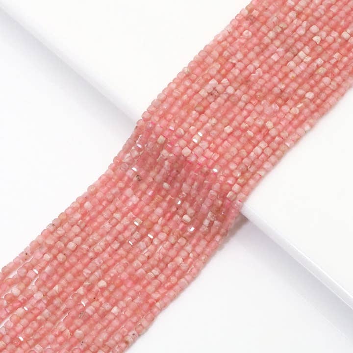 Genuine Rhodochrosite Faceted Cube Beads, 2.5mm, Sku#U1530 for wholesale by BestBeads&Beyond
