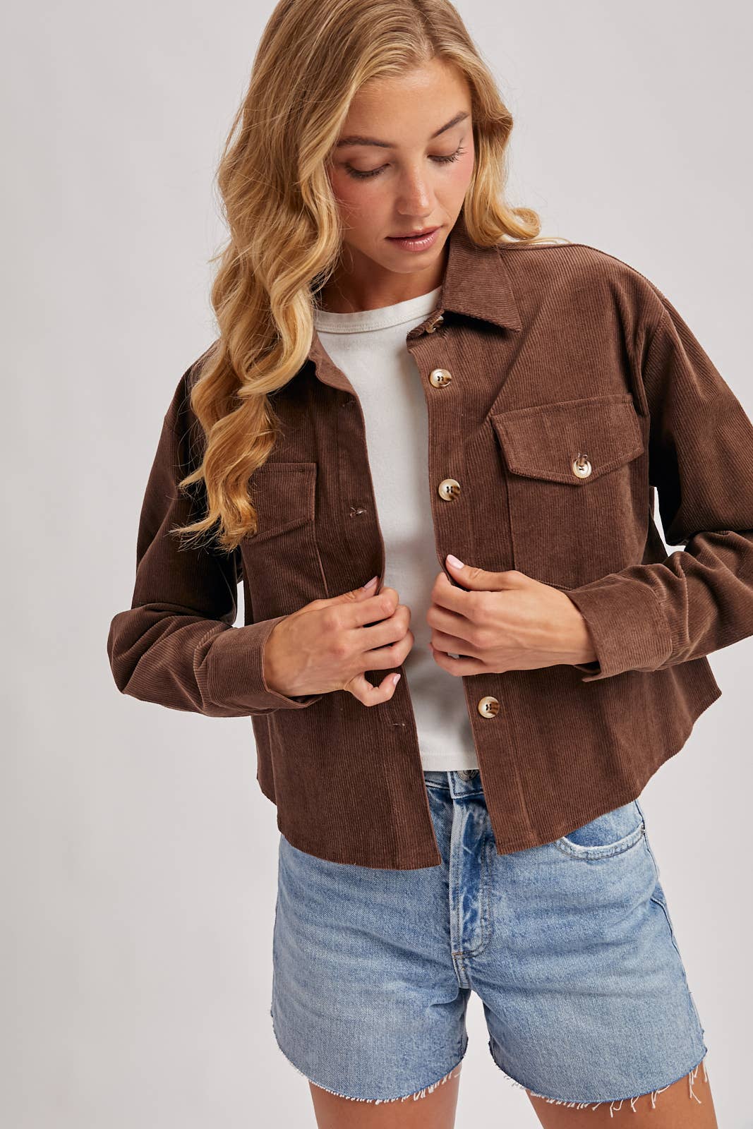 Bluivy - Wholesale Jacket - Women's - CORDUROY CROPPED BUTTON DOWN SHIRT JACKET25
