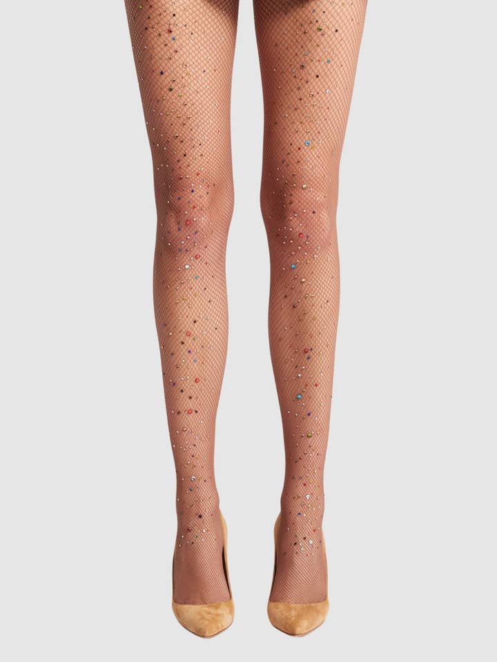 Visnetkousen met glitter - Tan voor wholesale door High Heel Jungle