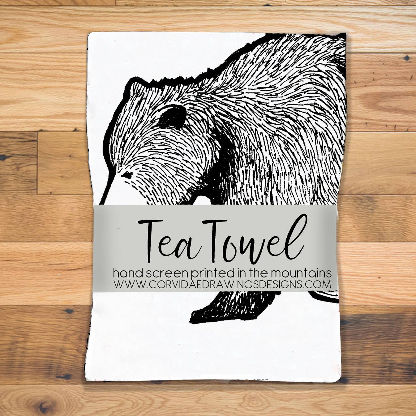 Corvidae drawings & designs - Wholesale Tea Towel - Bear Tea Towel2