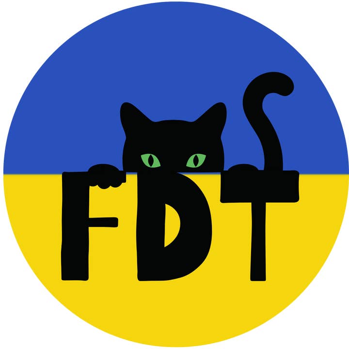 Ukraine Flag FDT Sticker w Cat Ladies Symbol, Anti-Trump for wholesale by Carla Chameleon Designs