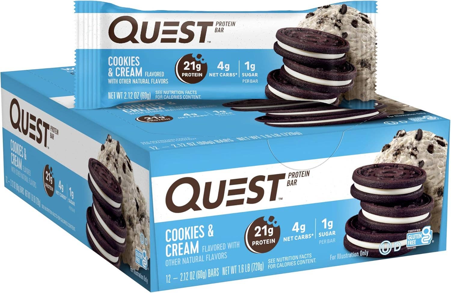 Snacky Candy - Wholesale Snackreep - Quest Eiwitreep Cookies & Cream 2,12 oz 12 stuks0