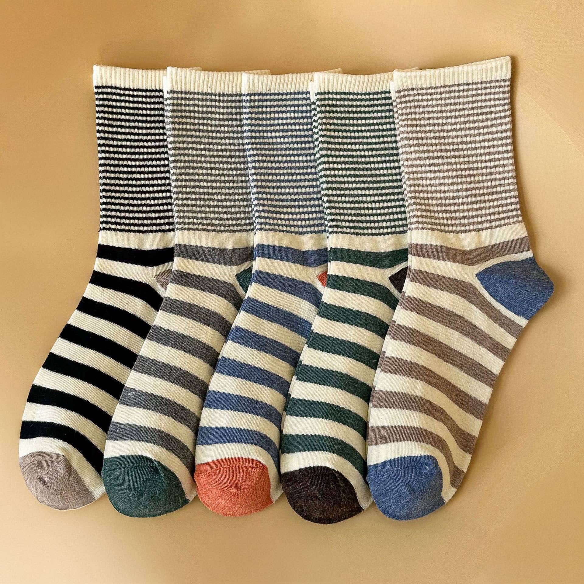 ACCITY - Wholesale Socks - Women's - Stripe Pattern Cotton Crew Socks for Womens_CWMS09035