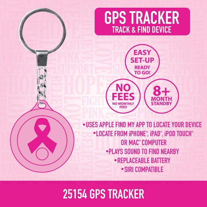 Novelty Closeout - Wholesale Keychain - Women's - GPS Tracker Air Tag Breast Cancer Awareness Assortment- 6/Pk1