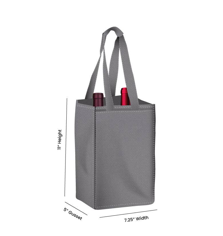 Non Woven Totes - Wholesale Wine Tote - Reusable 2-Bottle Wine Tote Bag-7.25x11x5 with Bottom Gusset | Custom Printed Wine Totes7