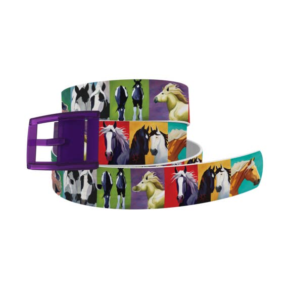 Leslie Anne Webb - Grande Ceinture Cheval Art avec Boucle Prune pour la vente par C4 Belts & Accessories