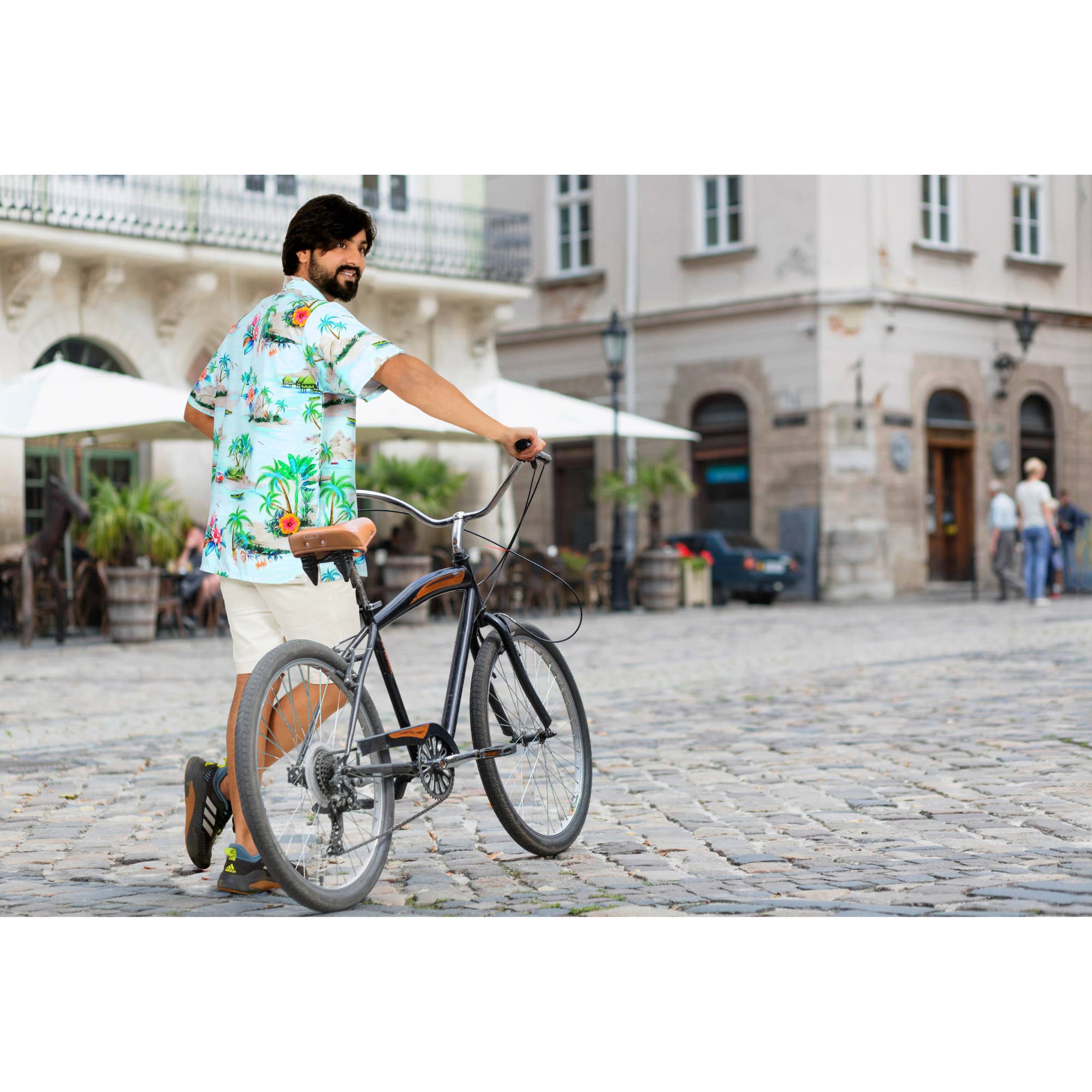 Happy Bay Men's Island Palm View Blue Shirt P00060 for wholesale on Faire2