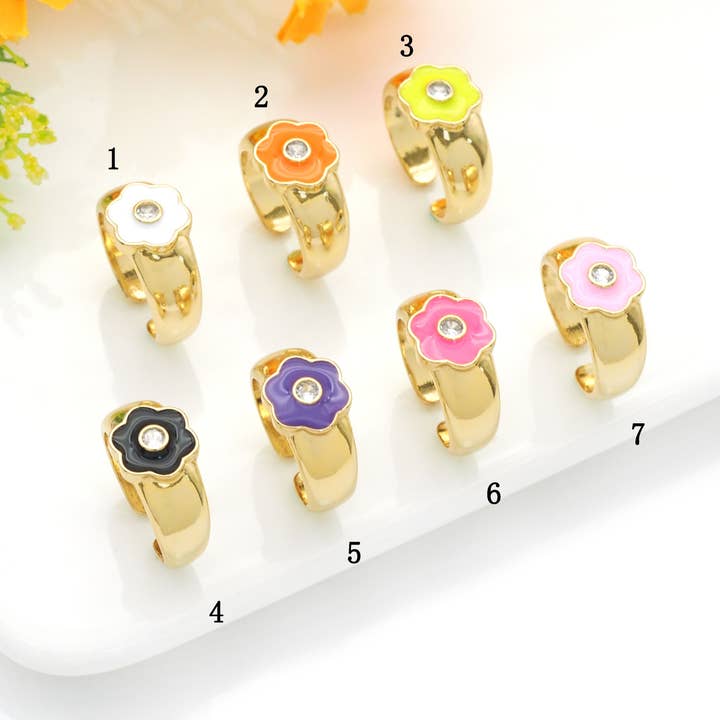 Gold Colorful Enamel Flower Adjustable Ring, Sku#LX180 for wholesale by BestBeads&Beyond