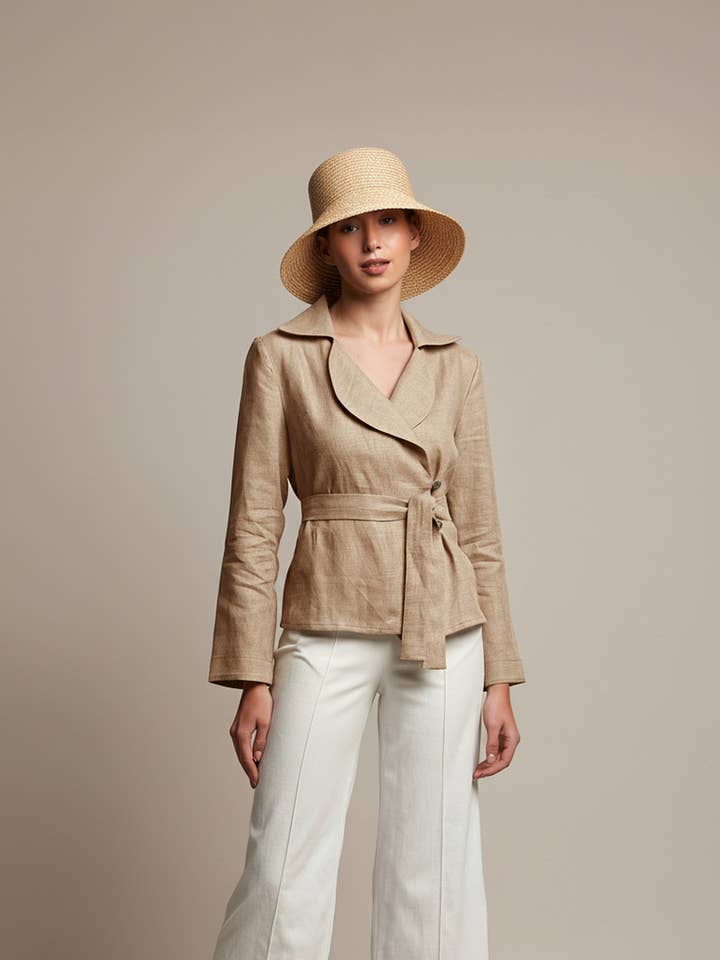 Mocca linen jacket for wholesale by MERCES