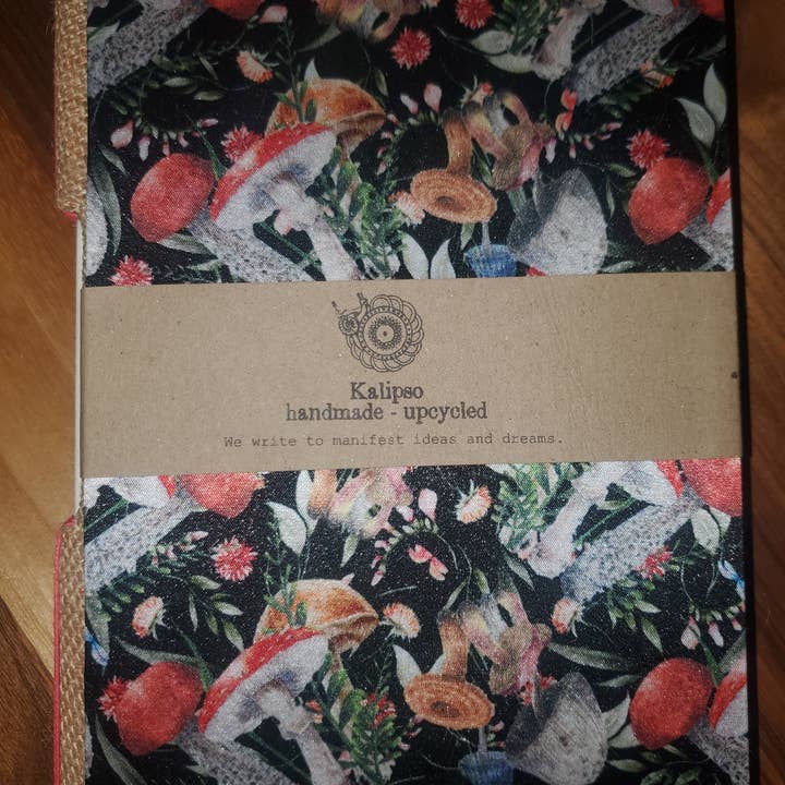 Mushrooms ~ Handmade Upcycled Journals by Kalipso for wholesale by Thechocolatemarketplace