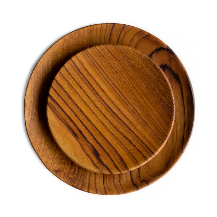 Bali Harvest - Wholesale Dinner Plate - Teak Root Flat Wooden Plate Set - Entree Dessert Breakfast