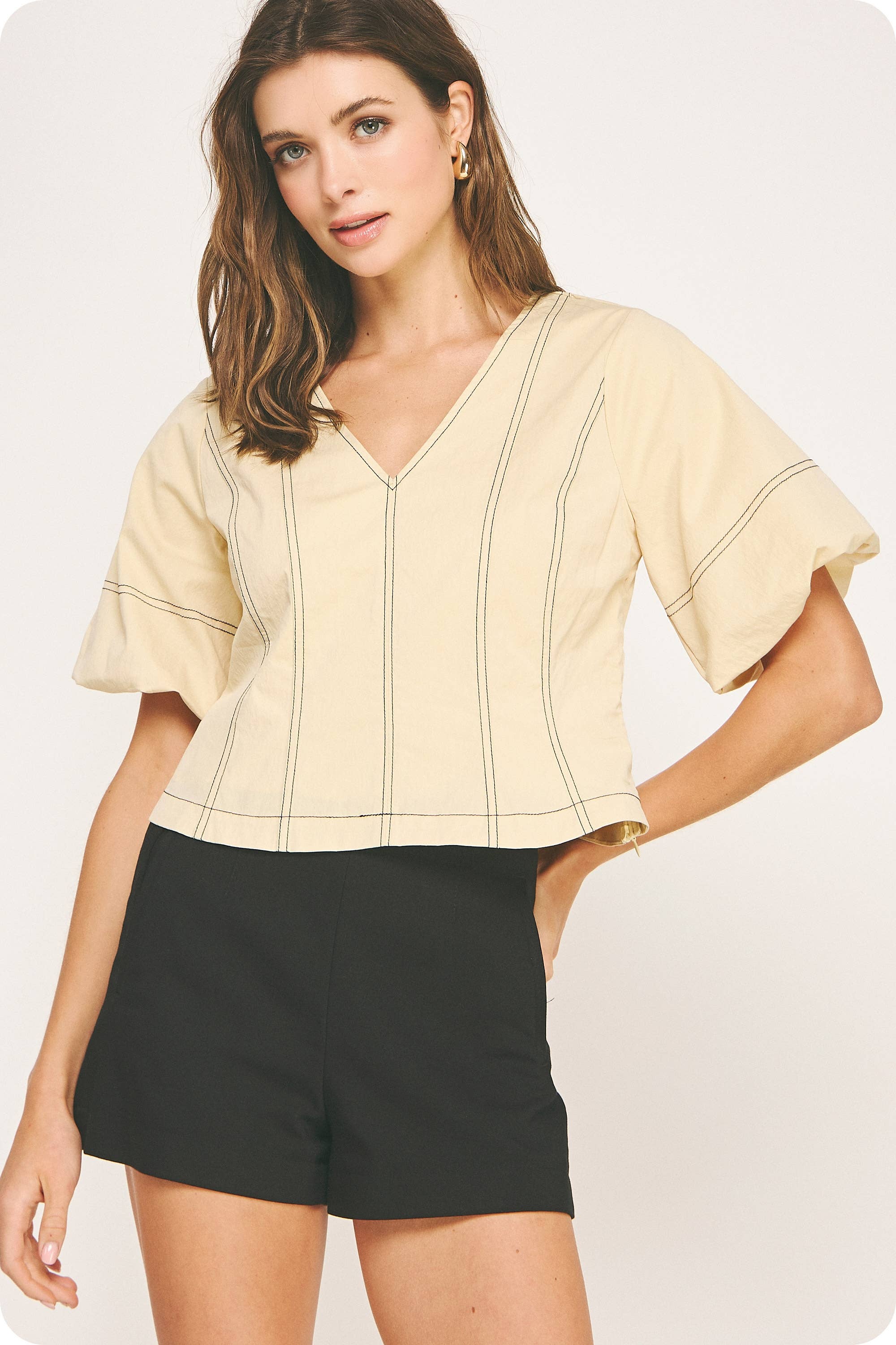 Strut & Bolt - Wholesale Blouse - Women's - Top Stitch Bubble Sleeve Top1