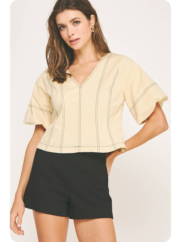 Strut & Bolt - Wholesale Blouse - Women's - Top Stitch Bubble Sleeve Top1