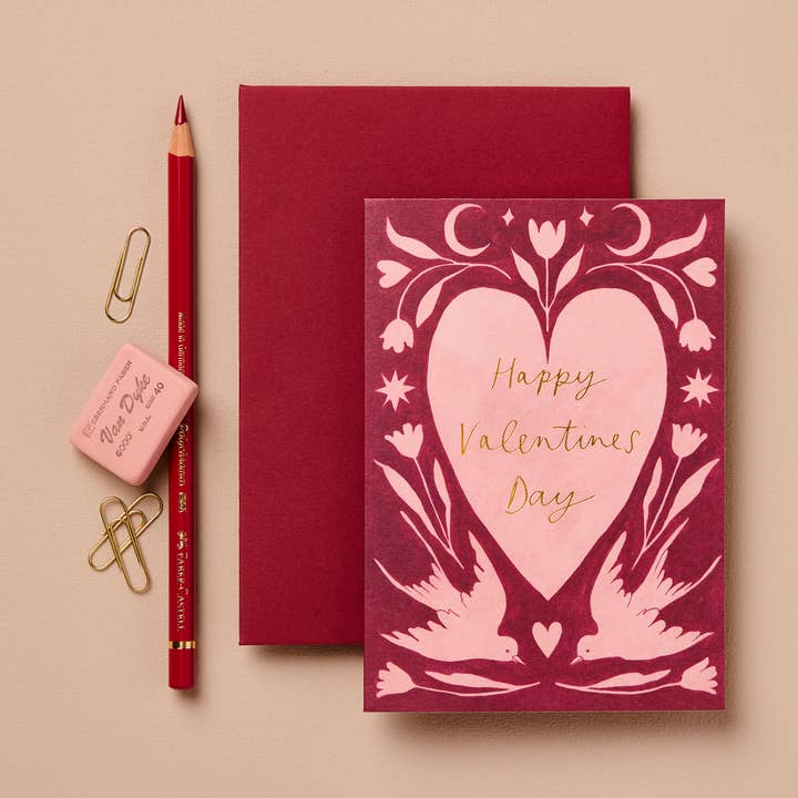 Folk Heart 'Happy Valentines's Day' Card for wholesale by Wanderlust Paper Co