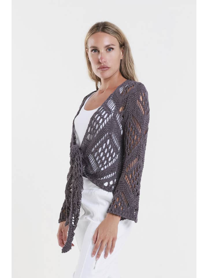 TINA Stephens Italy/Tees By Tina - Vente Cardigan – femme - Boléro Kandra en tricot ouvert à nouer sur le devant (CLS303)12