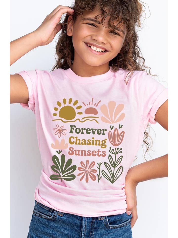 Pink Irene Wholesale - Wholesale Shirt - Women's - Forever Chasing Sunsets Kids Graphic Tee1