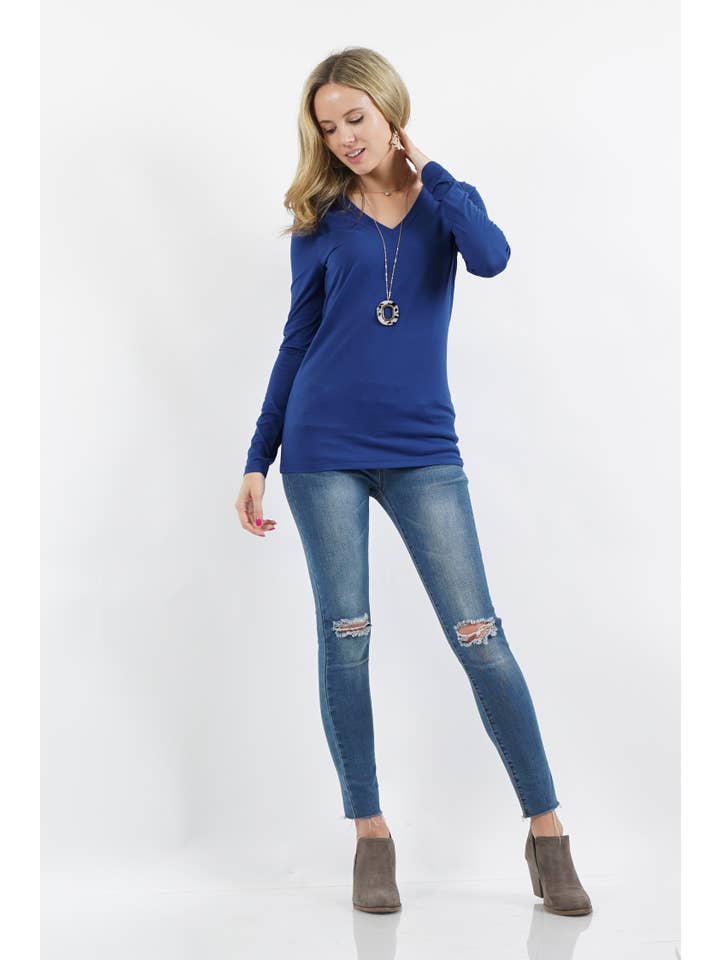 42POPS - Wholesale T-Shirt - Women's - '.Microfiber Long Sleeve V-neck Tee