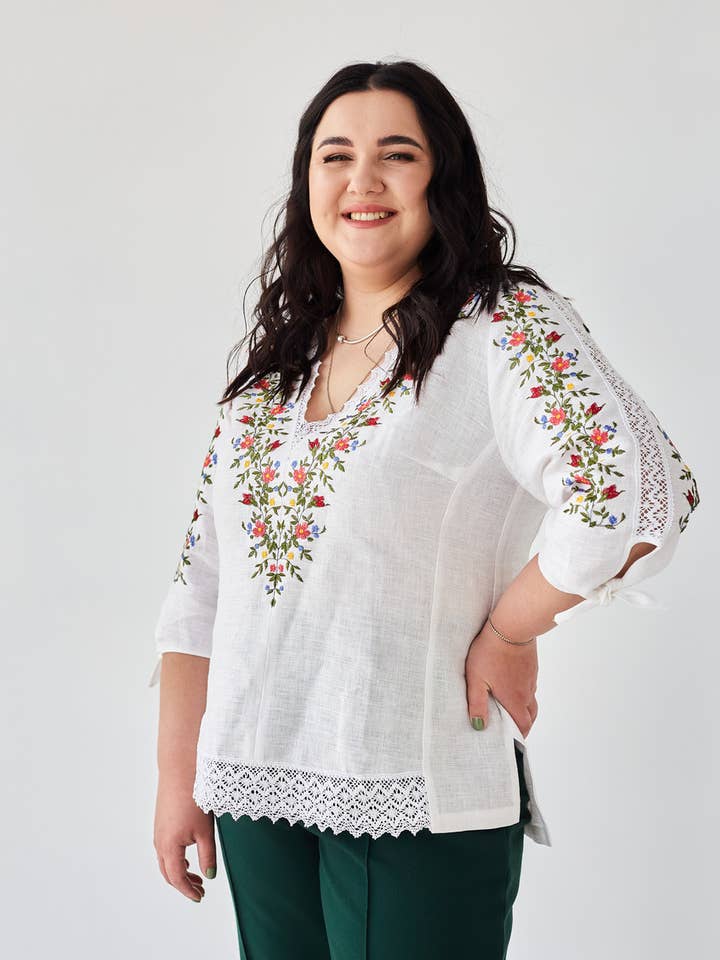 Handmade Originals Ukraine - Wholesale Blouse - Women's - Embroidery Blouse Yana White Plus Size4