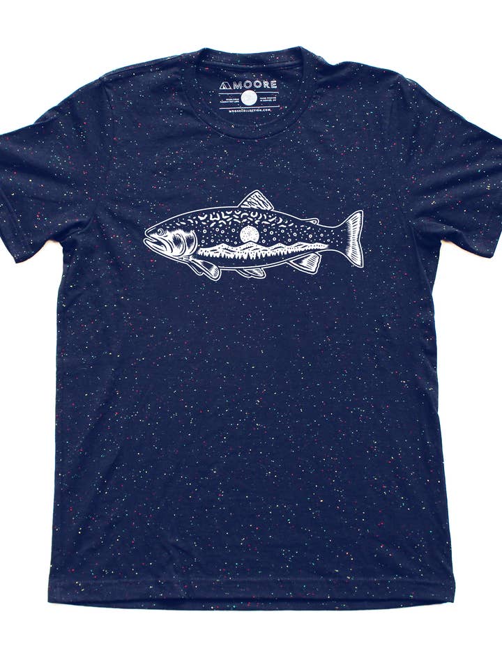 Moore Collection - Wholesale Screen Printed T-Shirt - Unisex - Trout Tee-Navy Speckled
