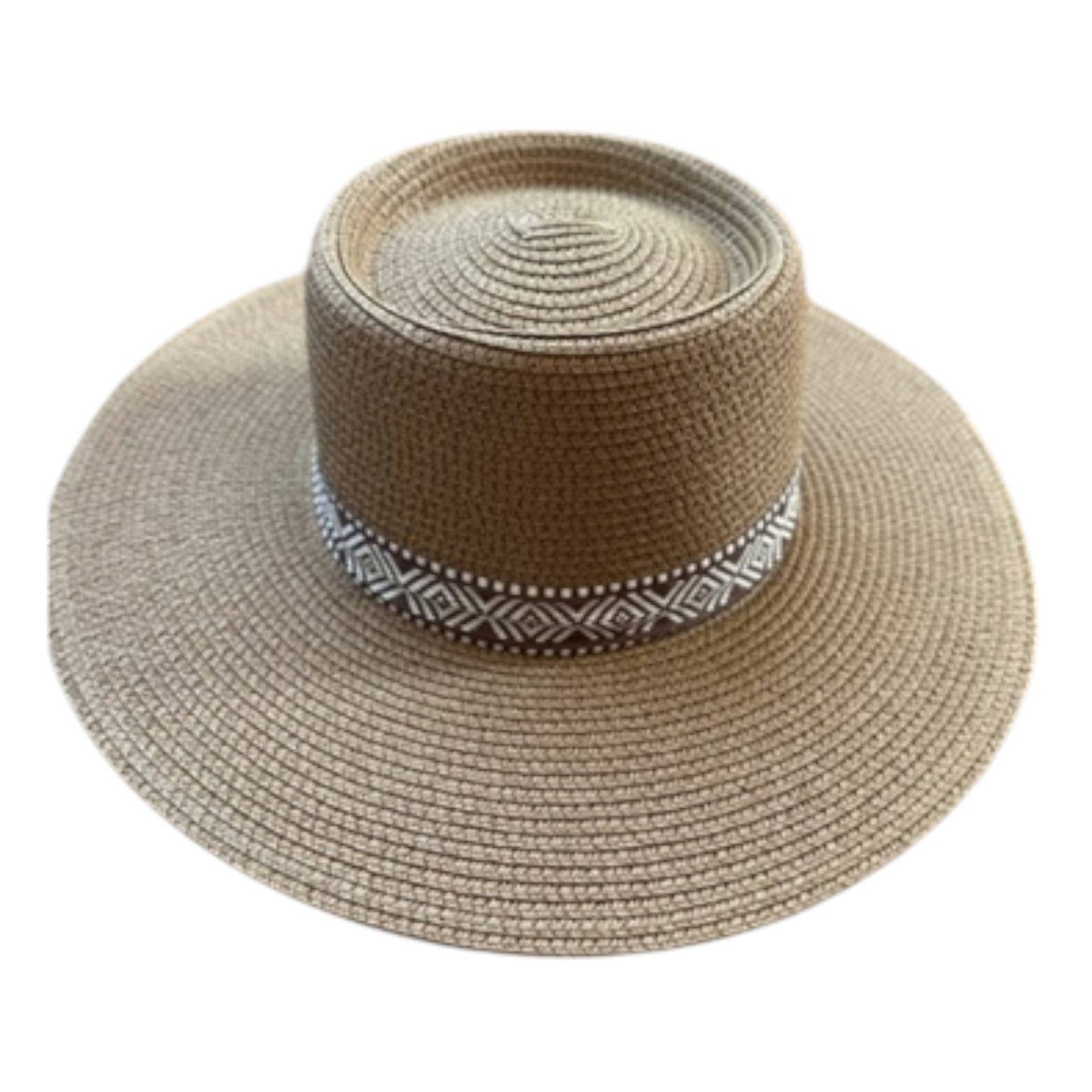 Portia Hat - Wholesale Straw Hat - Women's -  Wide Brim Boater Hat with Jacquard Band1