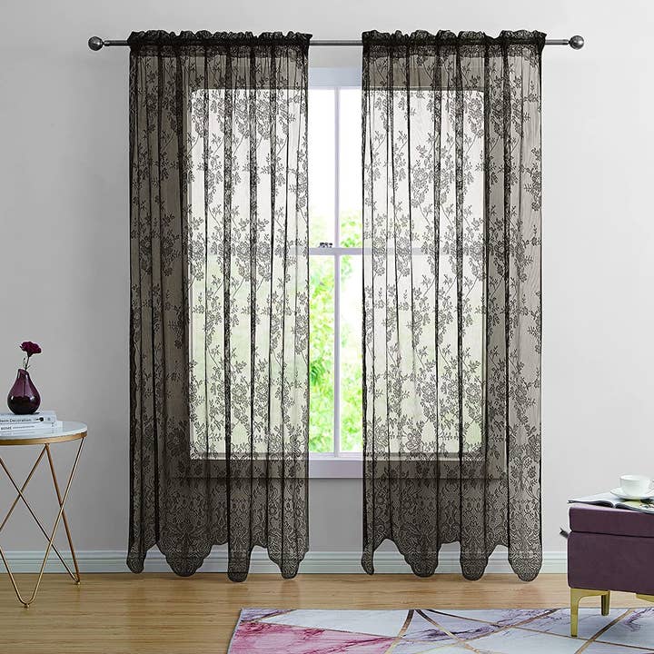 Jenin Home Furnishing Inc - Wholesale Curtain - 2pc Alison Sheer Flower Floral Lace Rod Pocket Curtain Panel