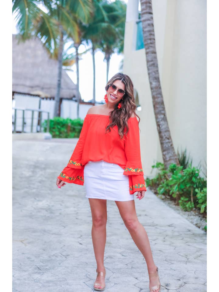 Orange Miranda Embroidered Top for wholesale on Faire7