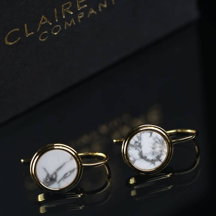 18K Gold Plated White Howlite Earrings - Sterling Silver for wholesale by Claire Mae Company