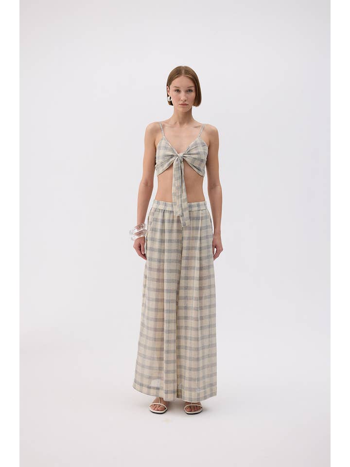 Fulmarix – Engroshandel Bukser - Dame – Gråternet Bukser (3446); 28% Hør 72% Bomuld