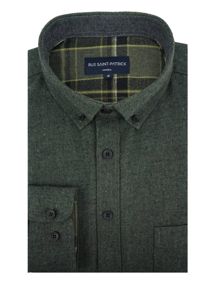 Camisa de Flanela Super Suave Murray Melange em Verde Pinho por atacado de Rue Saint-Patrick
