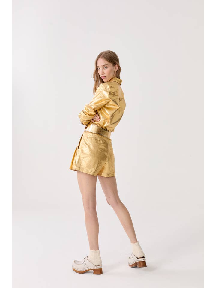 Guld Frida Metallic Hør Shorts - Guld for engroshandel på Faire1