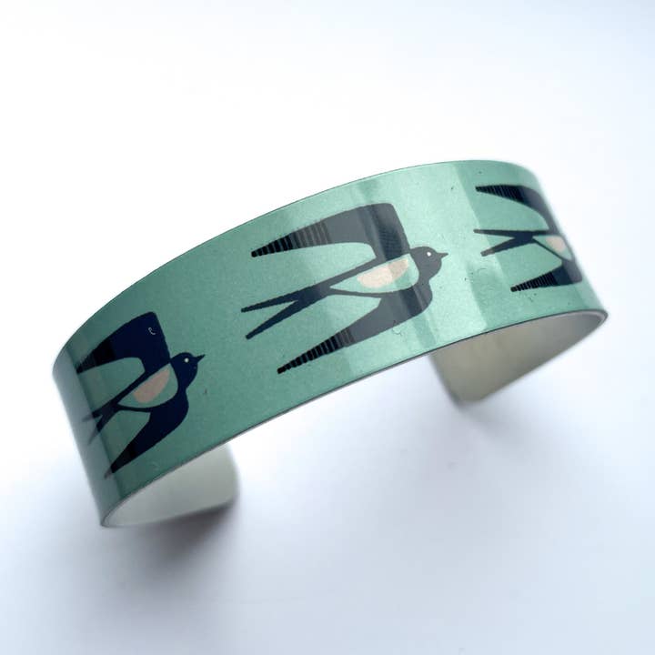 Swallows Narrow Cuff Bracelet - Light Teal (New) for wholesale by Jenni Douglas Designs