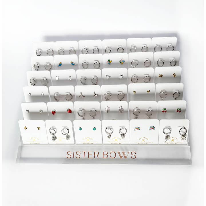 SISTER BOWS - Wholesale Stud/post earrings - Sterling Silver Collection - Girl's Colour Enamel Stud Pack1