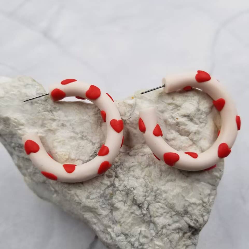 The Pretty Jewellery - Wholesale Hoop Earrings - Red Heart Hoop Clay Earrings1