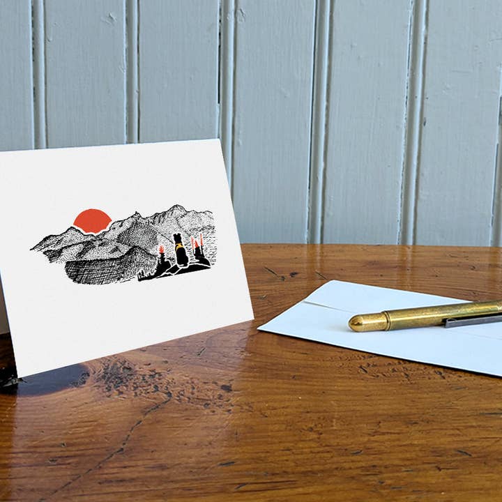 Carte de vœux vierge Montañas - Sunset Pup pour la vente par Soijen Illustrations