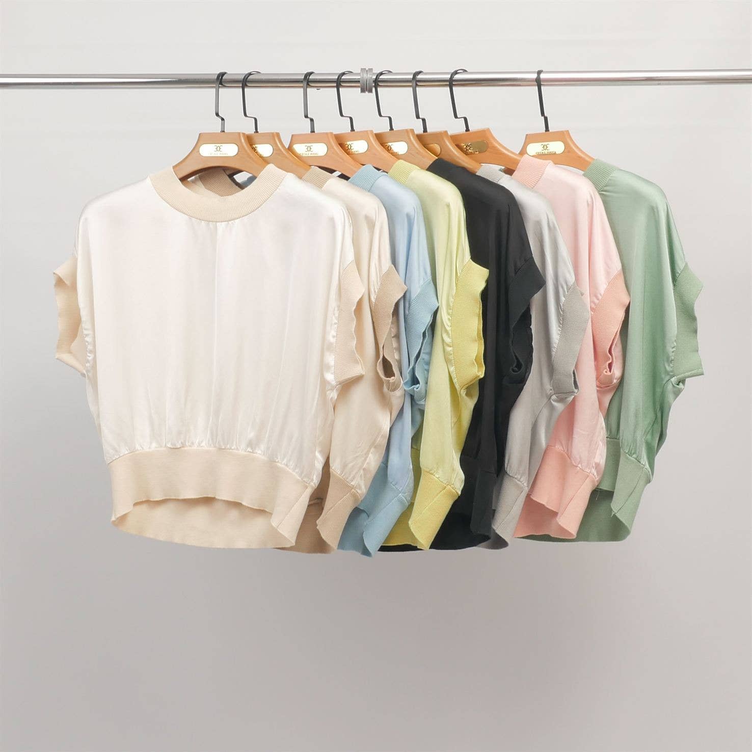 Cecile Wang – Engroshandel Strikket top - Dame – KD8679VS tofarvet top med elastik forneden og ved ærmerne6