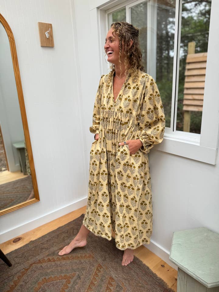 Florawear.co - Vente Robe – femme - robe longue à manches bouffantes fluides en coton biologique avec poches4